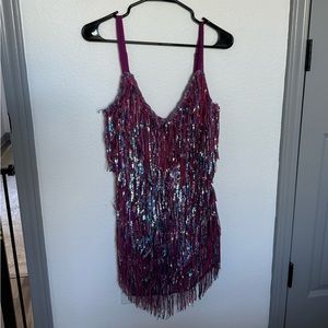 Red Dress Always Shine Plum Fringe Dress Large